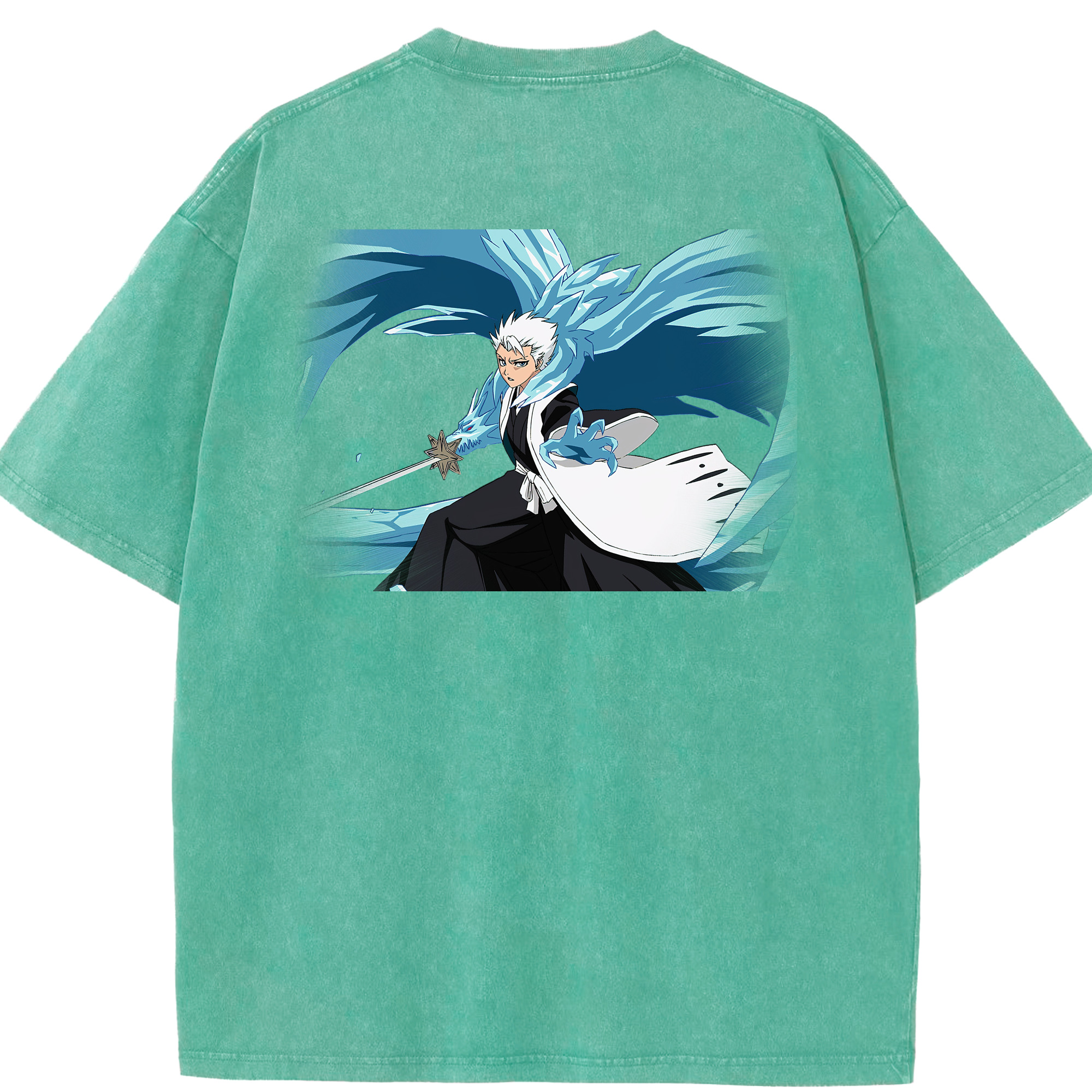 （画像用） ブリーチ 日番谷冬獅郎（ひつがや とうしろう） BLEACH Hitsugaya Toushirou 綿100% ヴィンテージ風 半袖Tシャツ（背面プリント）